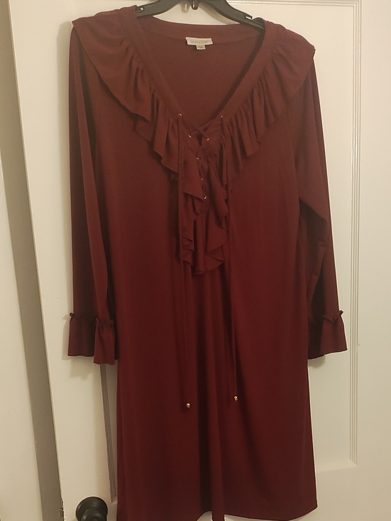 Avenue Dresses & Skirts - Avenue 22/24 Burgundy Ruffle Lace Up Boho Midi Dress Plus Size